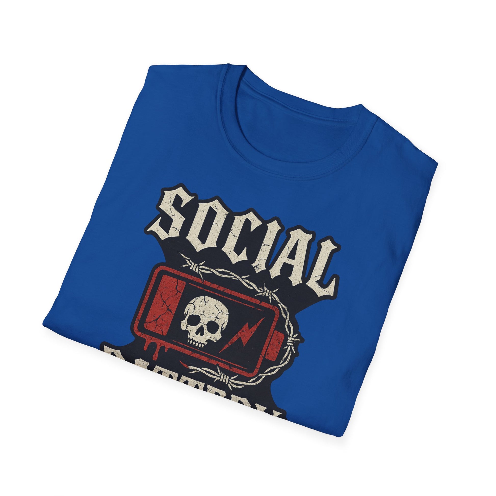 Social Battery Unisex T‑Shirt — Skull Low Battery Graphic Tee