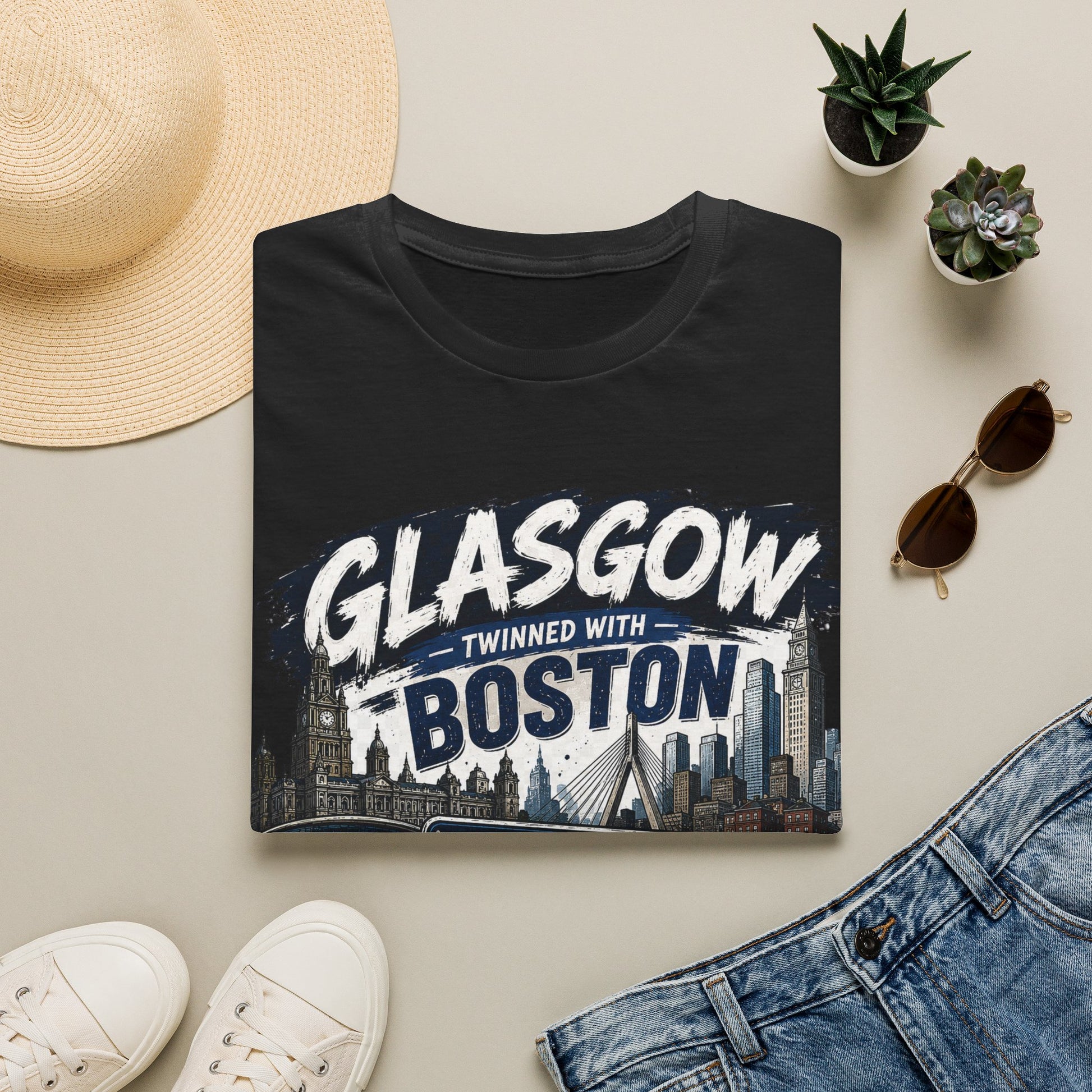 Glasgow Twinned With Boston T-Shirt — 'Tartan Army' City Skyline Tee