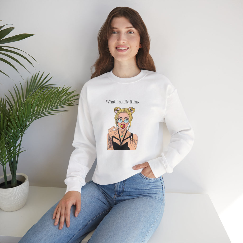 Sweatshirt — "What I Really Think" Edgy Tattooed Pop Art Crewneck