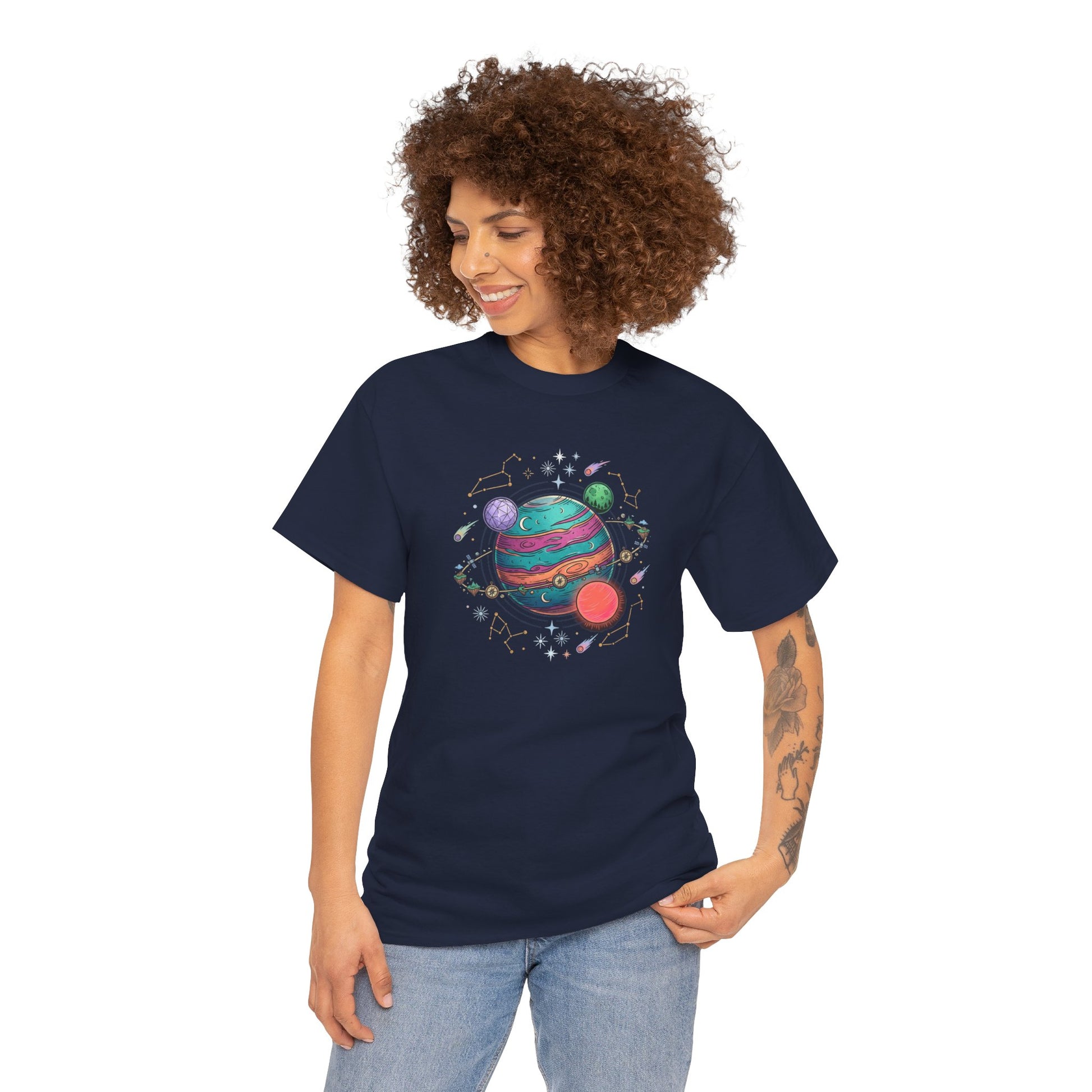 Planetary Watercolor Tee — Colorful Space Graphic T-Shirt