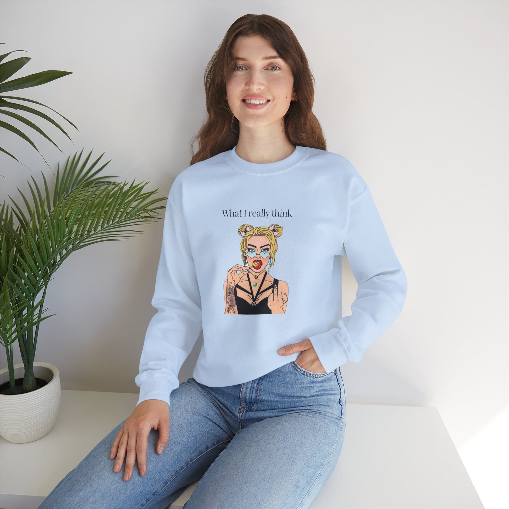 Sweatshirt — "What I Really Think" Edgy Tattooed Pop Art Crewneck