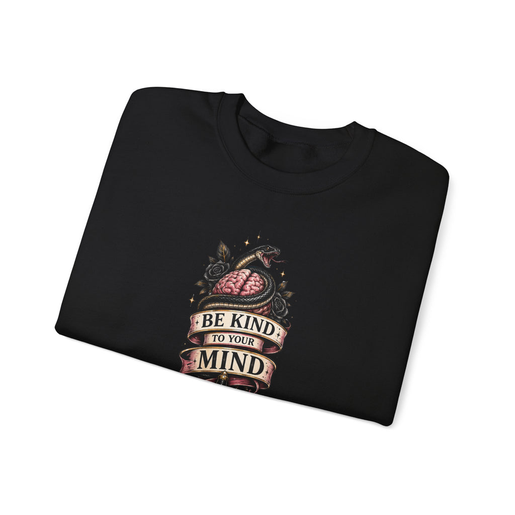 "Be Kind to Your Mind" Floral Tattoo Mental Health Design Crewneck Sweatshirt