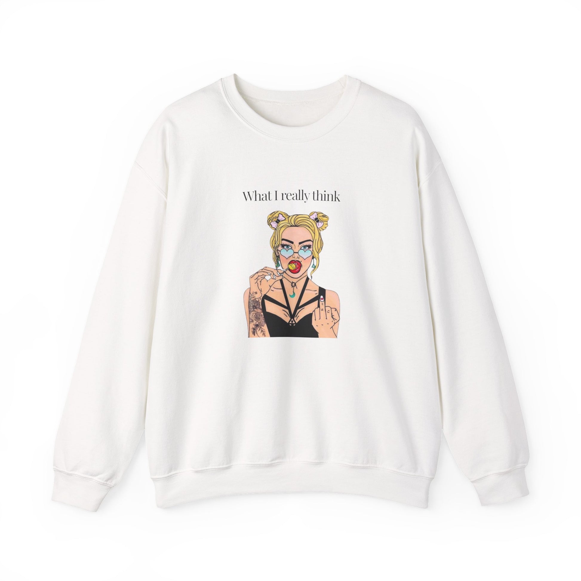 Sweatshirt — "What I Really Think" Edgy Tattooed Pop Art Crewneck