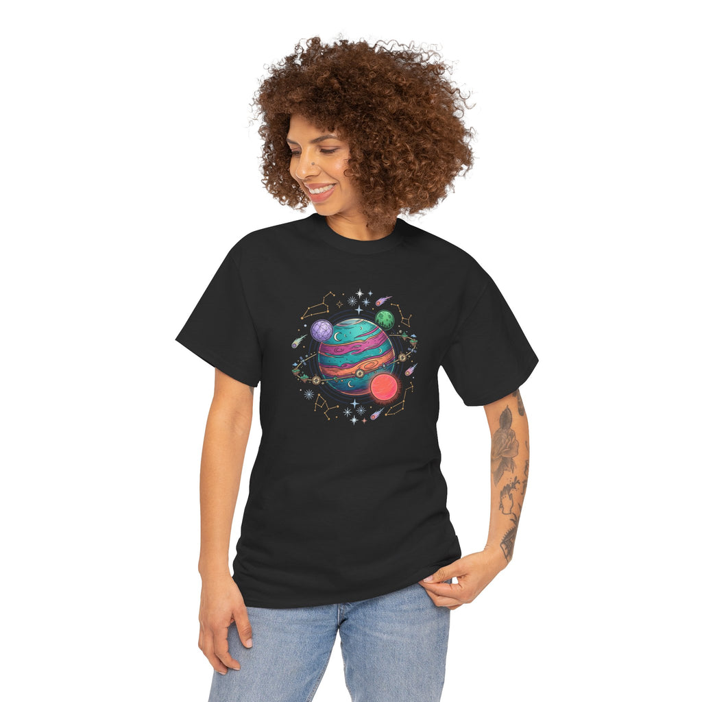 Planetary Watercolor Tee — Colorful Space Graphic T-Shirt