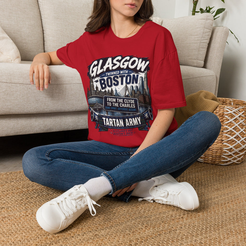 Glasgow Twinned With Boston T-Shirt — 'Tartan Army' City Skyline Tee