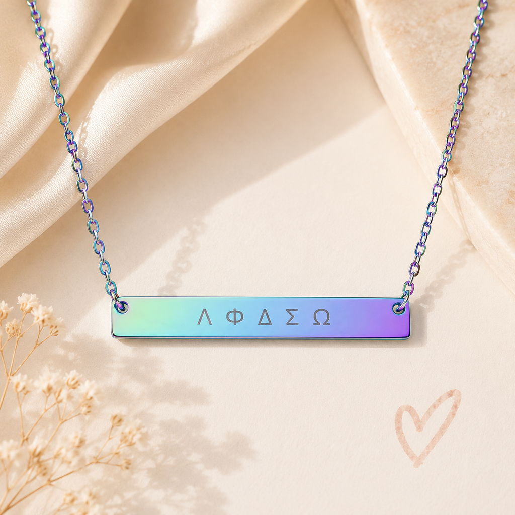 Greek Letters Bar Necklace – Sisterhood &amp; Friendship Gift | Minimalist Sorority Jewellery