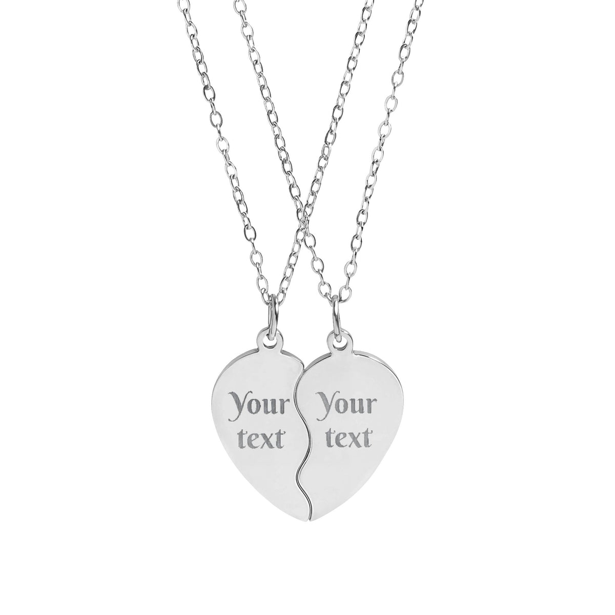Personalised Break Apart Heart Necklace Set – Custom Best Friend, BFF, Couple, Mother Daughter, Soul Sister Matching Necklaces, Engraved Stainless Steel Gift
