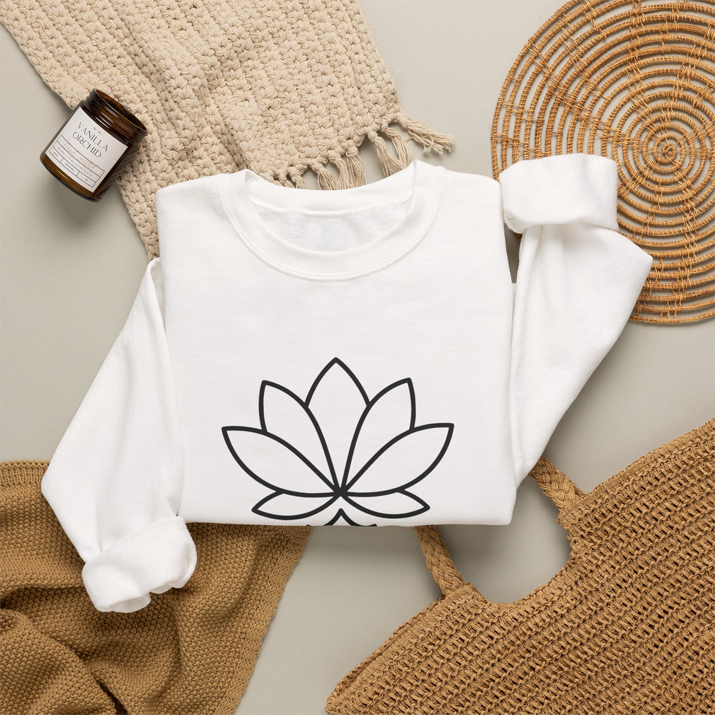 Personalised Lotus Sweatshirt – Custom Text Embroidered Style | Minimalist Mindfulness Crewneck | Custom Gift for Her I UK Only