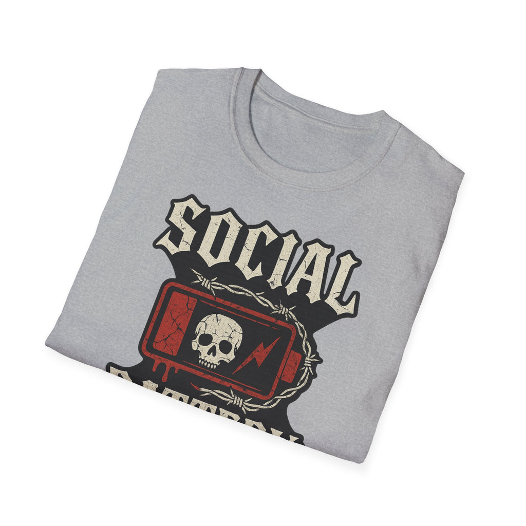 Social Battery Unisex T‑Shirt — Skull Low Battery Graphic Tee