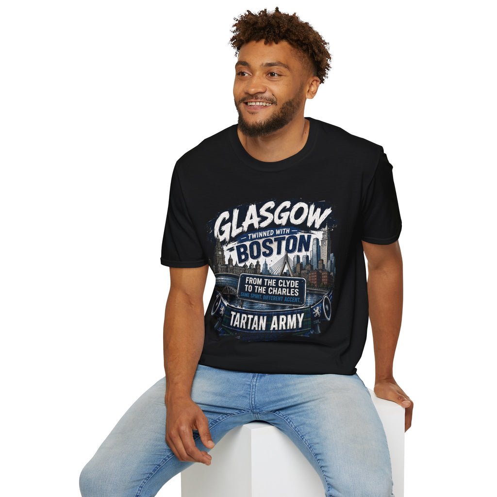 Glasgow Twinned With Boston T-Shirt — 'Tartan Army' City Skyline Tee