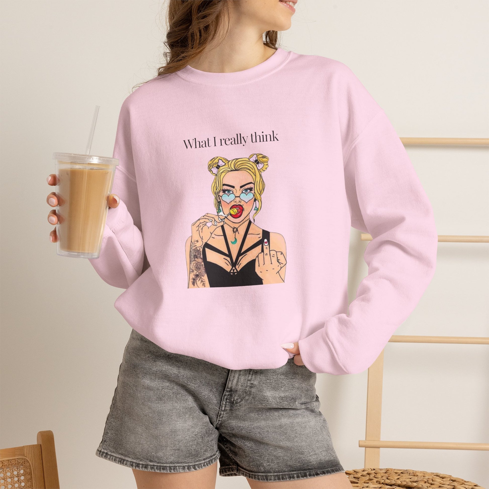 Sweatshirt — "What I Really Think" Edgy Tattooed Pop Art Crewneck