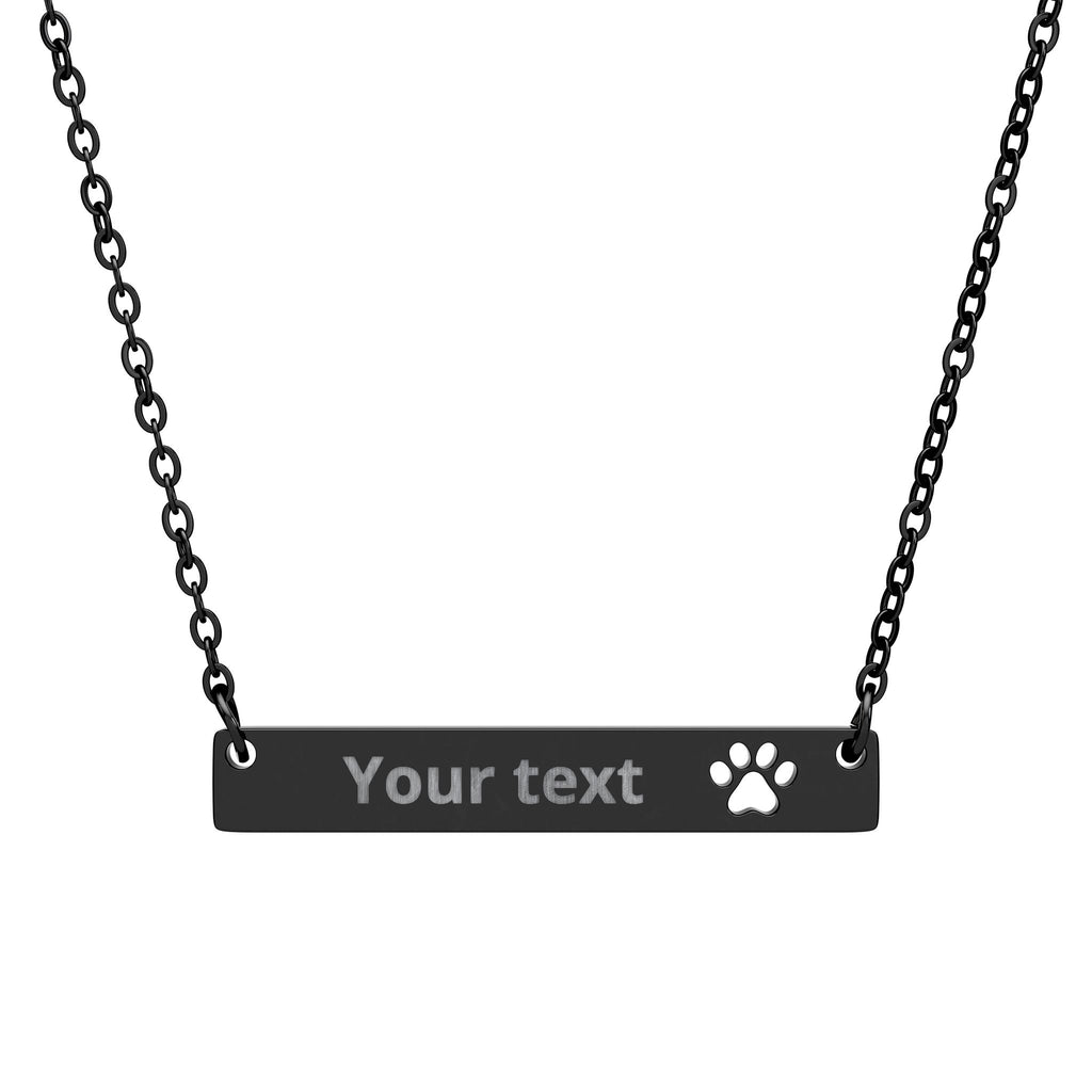 Personalised Pet Name Bar Necklace – Custom Dog & Cat Memorial Necklace, Paw Print Engraved Nameplate, Rose Gold Pet Lover Gift