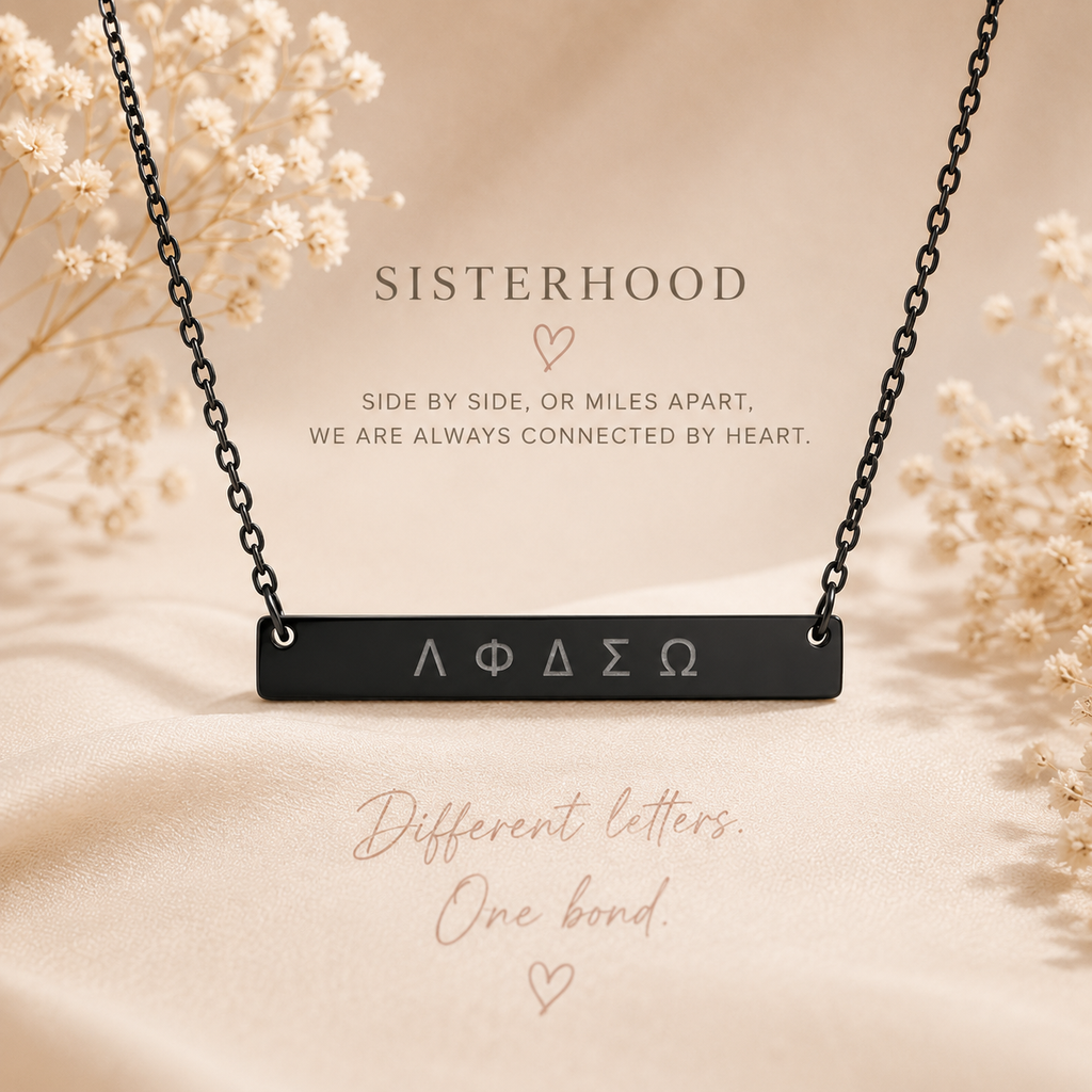 Greek Letters Bar Necklace – Sisterhood &amp; Friendship Gift | Minimalist Sorority Jewellery