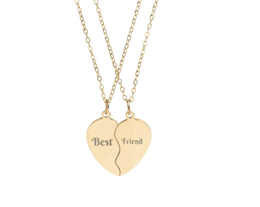 Personalised Break Apart Heart Necklace Set – Custom Best Friend, BFF, Couple, Mother Daughter, Soul Sister Matching Necklaces, Engraved Stainless Steel Gift