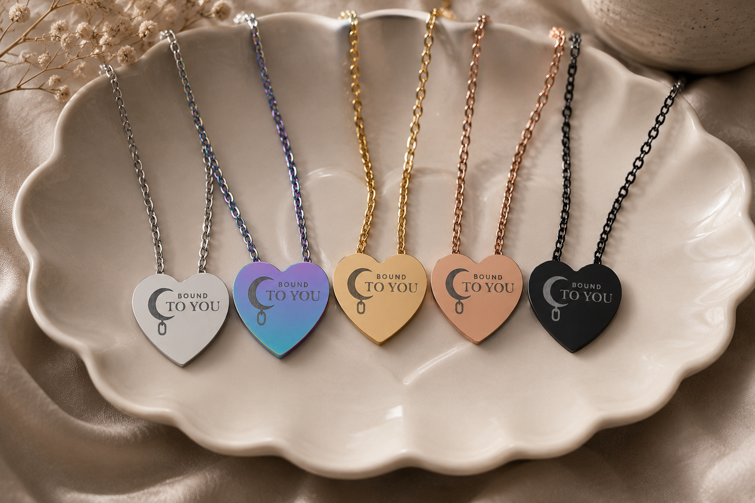 Submission Heart Necklace – “Bound To You” Crescent Moon Pendant | Meaningful Symbolic Jewellery