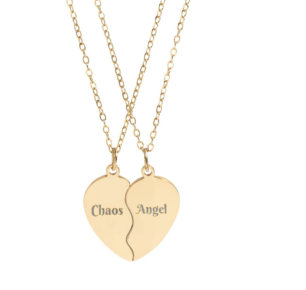Personalised Break Apart Heart Necklace Set – Custom Best Friend, BFF, Couple, Mother Daughter, Soul Sister Matching Necklaces, Engraved Stainless Steel Gift
