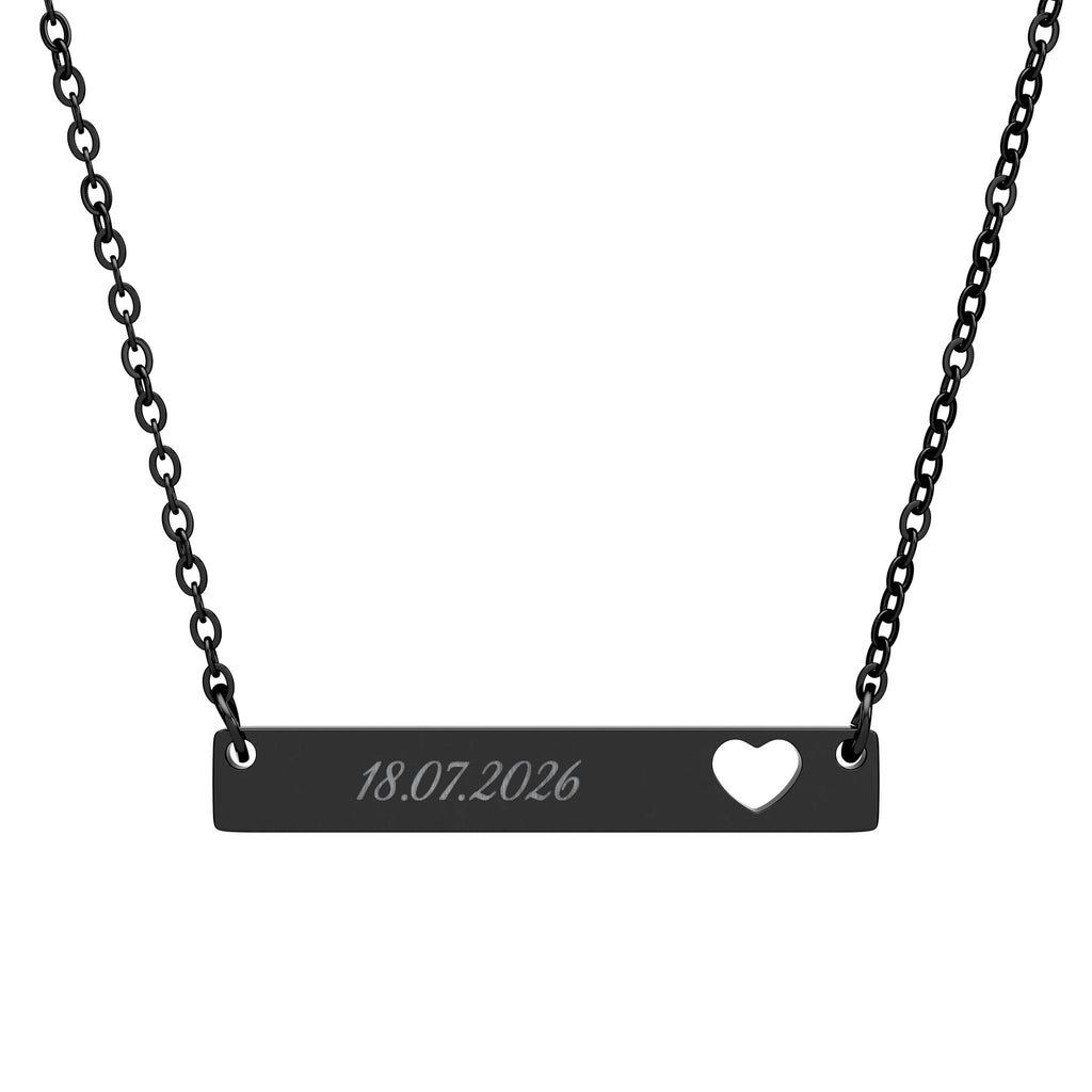 Personalised Cutout Heart Bar Necklace – Custom Name, Date or Message Engraved Necklace | Minimalist Gift for Her