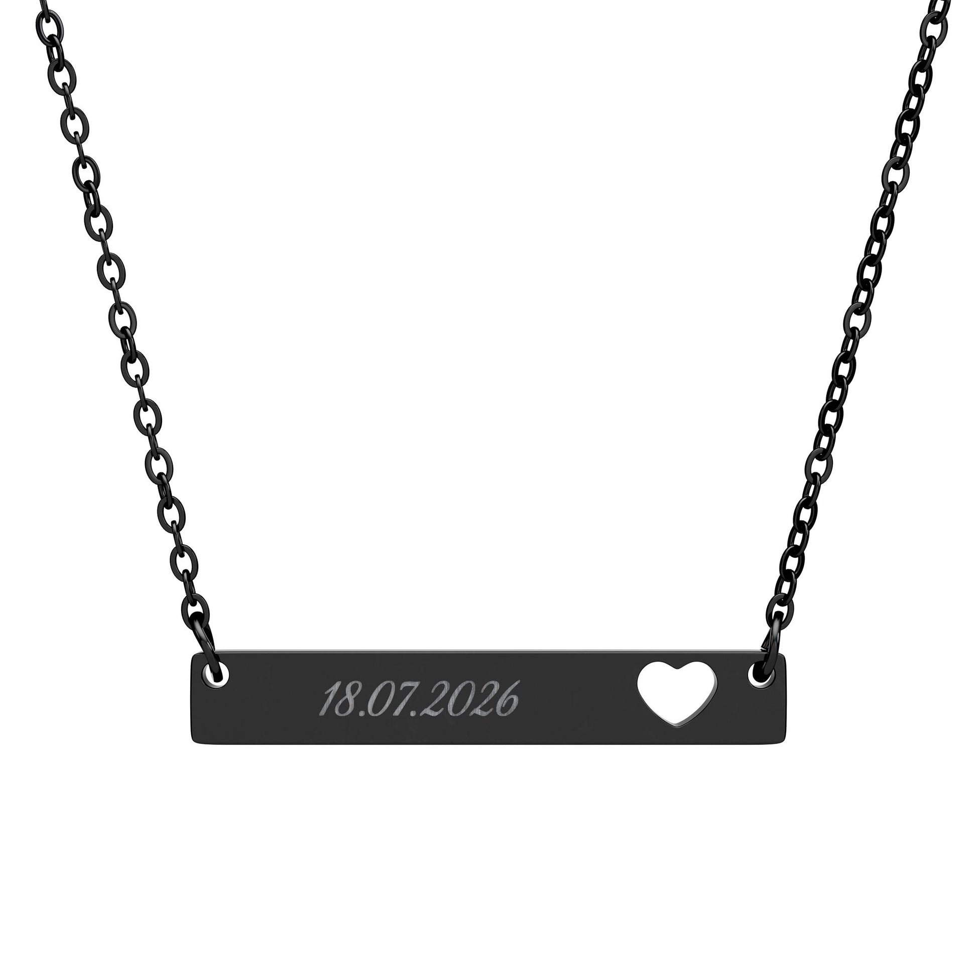 Personalised Cutout Heart Bar Necklace – Custom Name, Date or Message Engraved Necklace | Minimalist Gift for Her