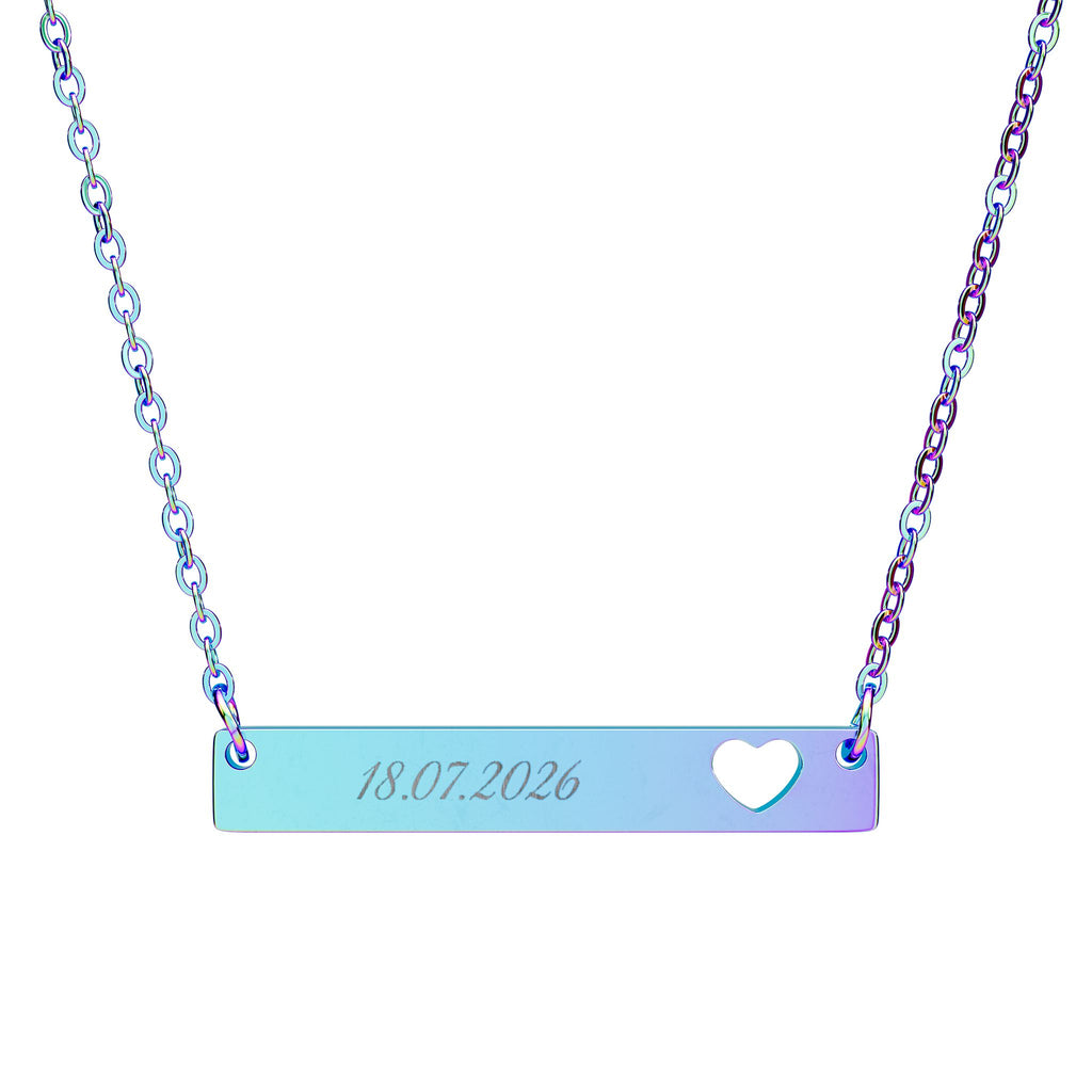 Personalised Cutout Heart Bar Necklace – Custom Name, Date or Message Engraved Necklace | Minimalist Gift for Her