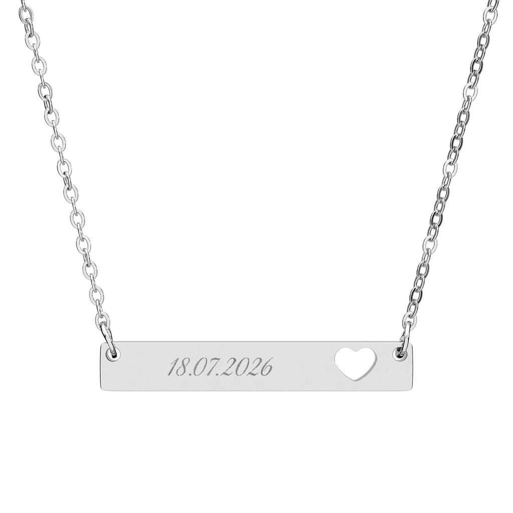 Personalised Cutout Heart Bar Necklace – Custom Name, Date or Message Engraved Necklace | Minimalist Gift for Her