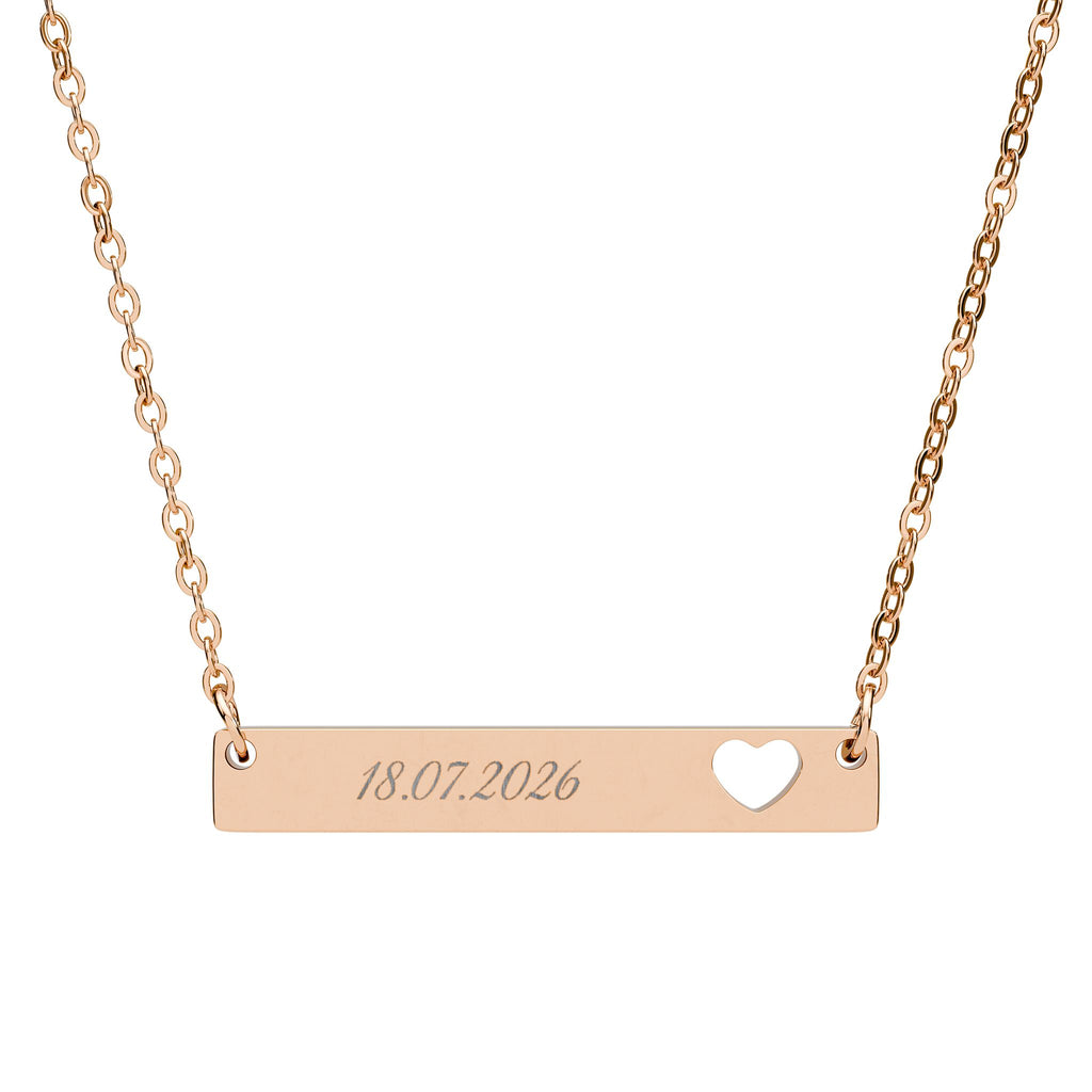 Personalised Cutout Heart Bar Necklace – Custom Name, Date or Message Engraved Necklace | Minimalist Gift for Her