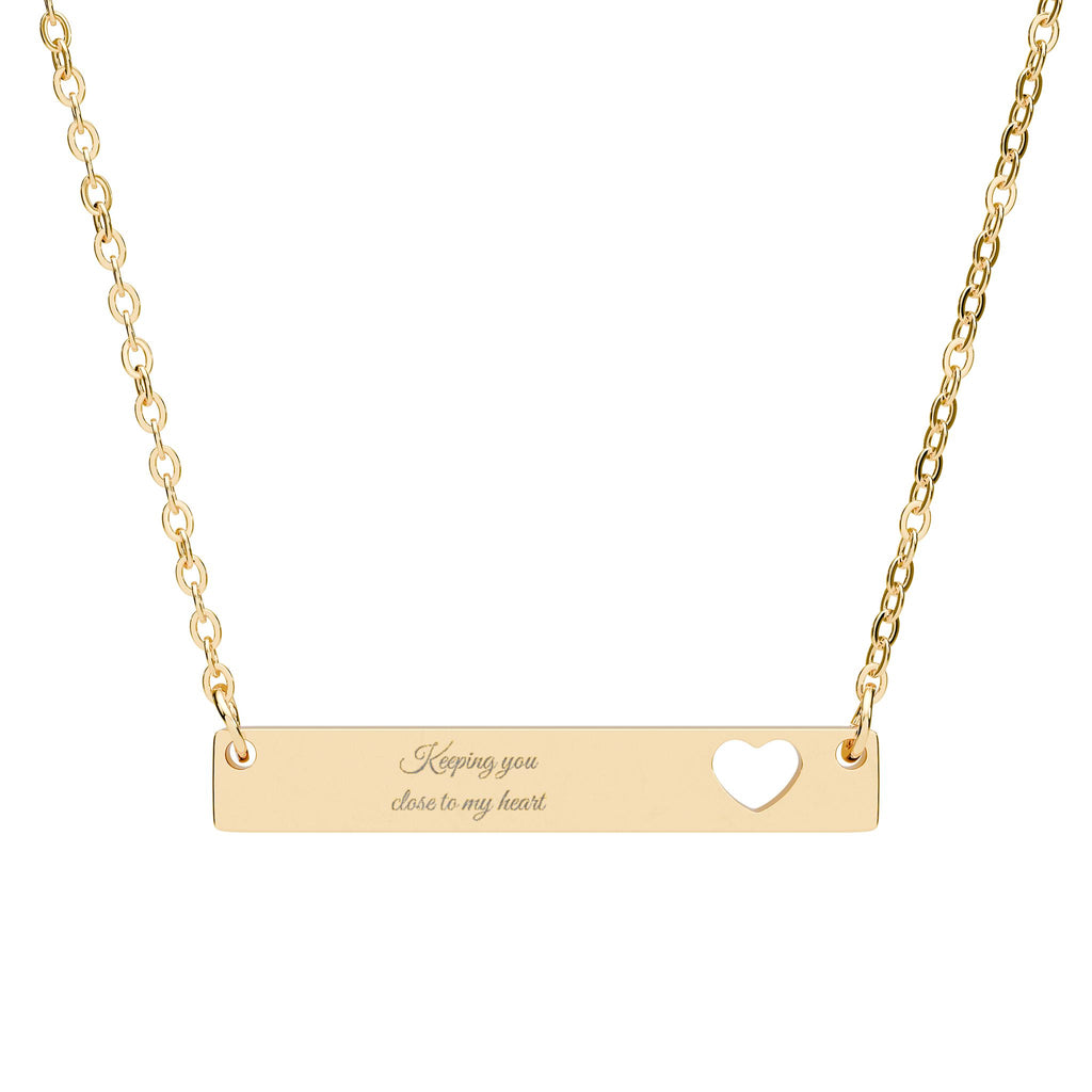 Personalised Cutout Heart Bar Necklace – Custom Name, Date or Message Engraved Necklace | Minimalist Gift for Her