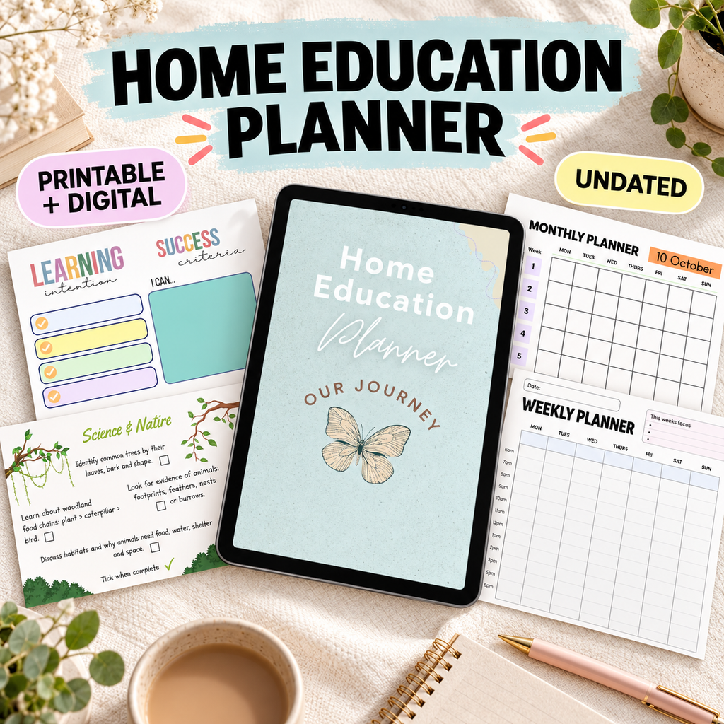 Home Education Planner, A4 Printable and Digital Homeschool Organiser, 50 Page PDF