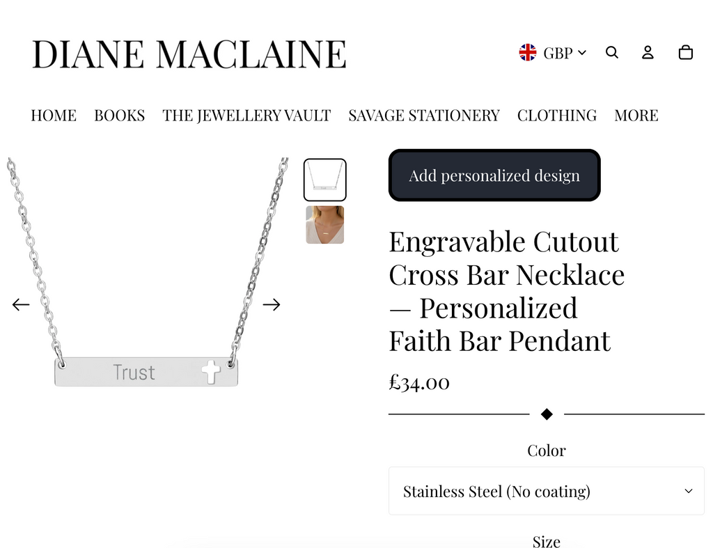 Personalised Cross Bar Necklace – Custom Christian Name, Bible Verse or Faith Message | Engraved Cross Necklace Gift