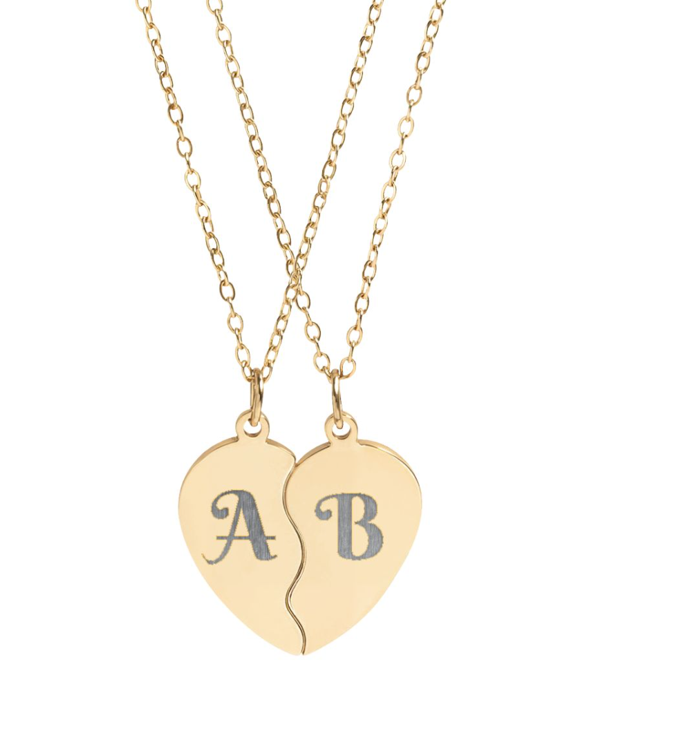 Personalised Break Apart Heart Necklace Set – Custom Best Friend, BFF, Couple, Mother Daughter, Soul Sister Matching Necklaces, Engraved Stainless Steel Gift