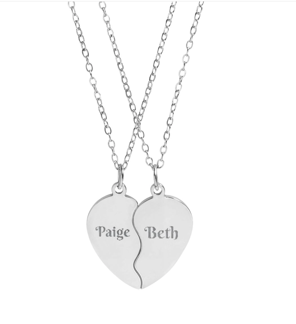 Personalised Break Apart Heart Necklace Set – Custom Best Friend, BFF, Couple, Mother Daughter, Soul Sister Matching Necklaces, Engraved Stainless Steel Gift