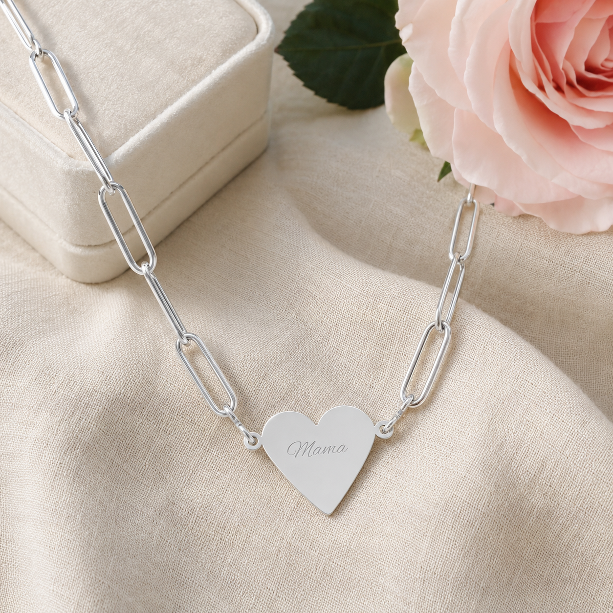 Personalised Heart Necklace - Custom Engraved Paperclip Chain