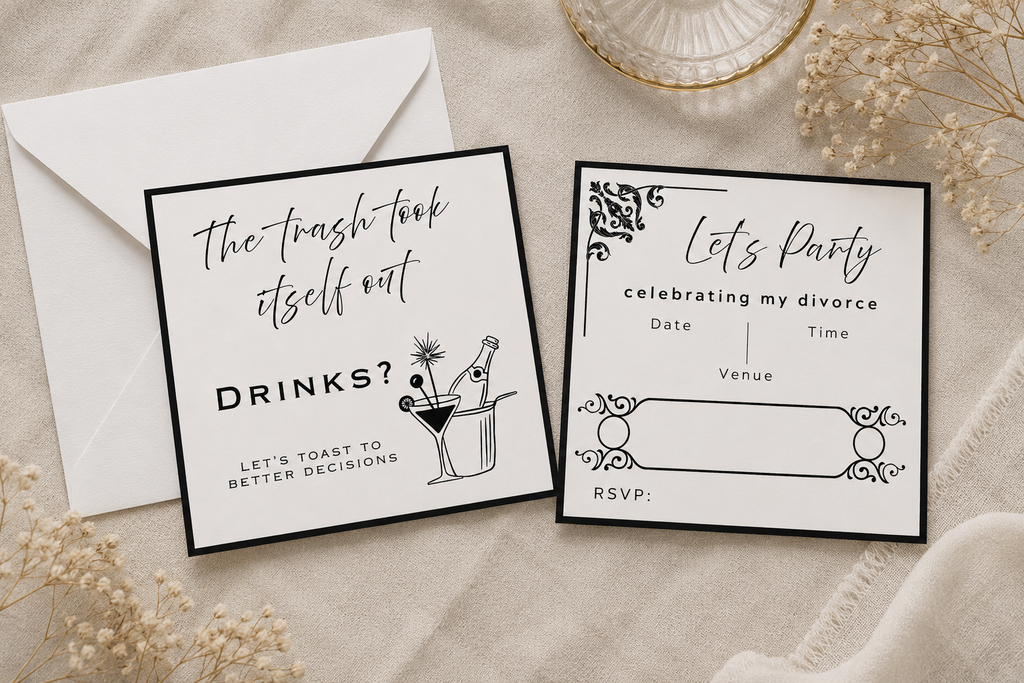 Funny Divorce Party Invitation - The Trash Took Itself Out - Party I 5.8” Square Invite - Printed Front & Back - Divorce Celebration Invite