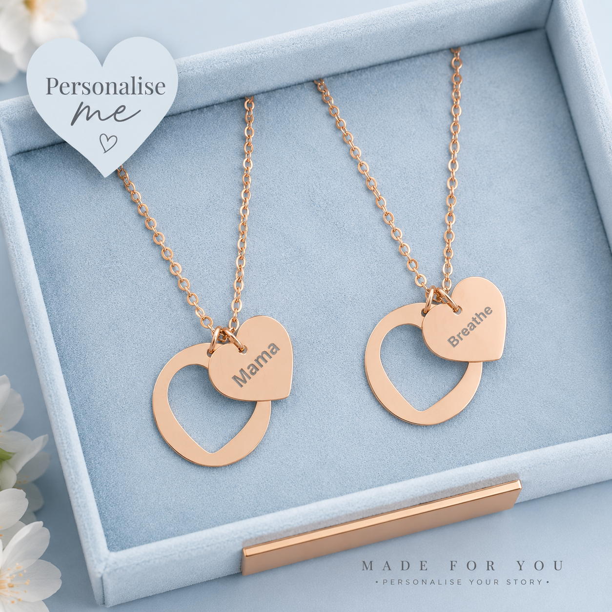 Personalised Heart Necklace | Custom Engraved Name Pendant | Gold, Silver &amp; Rose Gold Gift for Her