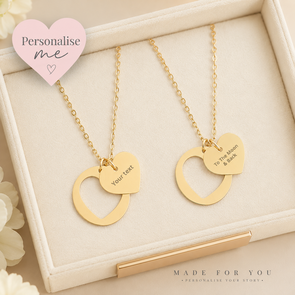 Personalised Heart Necklace | Custom Engraved Name Pendant | Gold, Silver &amp; Rose Gold Gift for Her