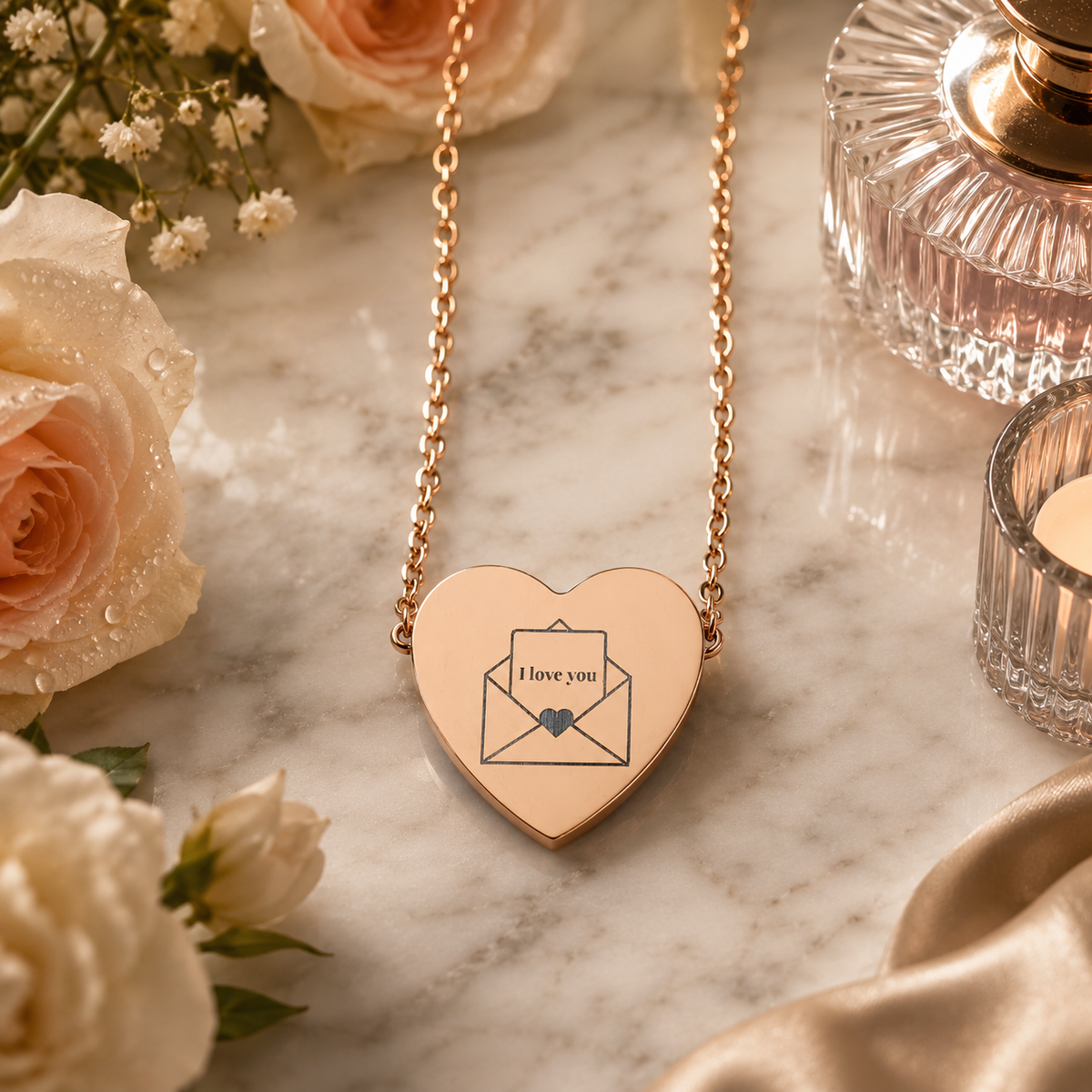 Engraved Heart Necklace Envelope Necklace — Love Letter Pendant - Meaningful Gift For Her