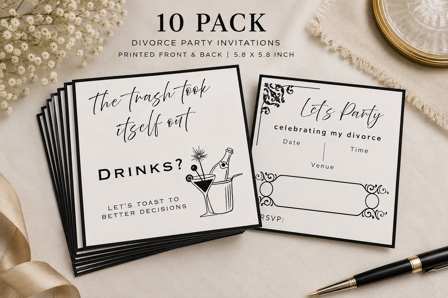 Funny Divorce Party Invitation - The Trash Took Itself Out - Party I 5.8” Square Invite - Printed Front & Back - Divorce Celebration Invite